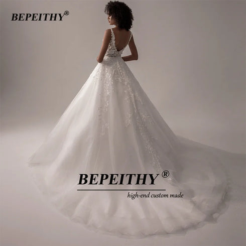 BEPEITHY Customized V Neck Sleeveless Wedding Dresses A Line Bridal Gown