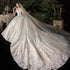 Wedding Dress Elegant Boat Neck Gown with Train Luxury Lace