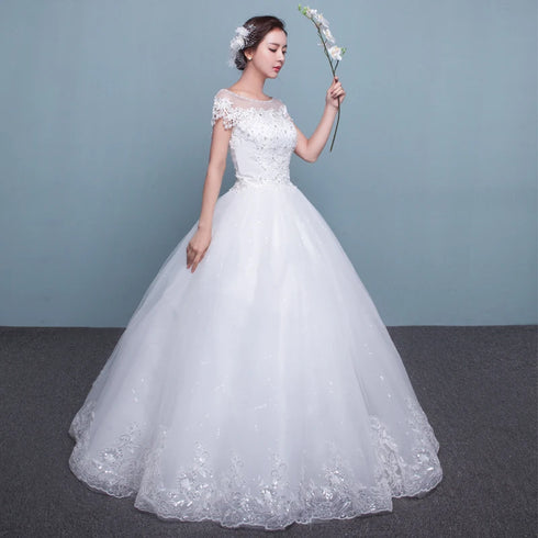 Customize Embroidery Wedding Dress Lace Up Bride Plus Size Ball Gowns