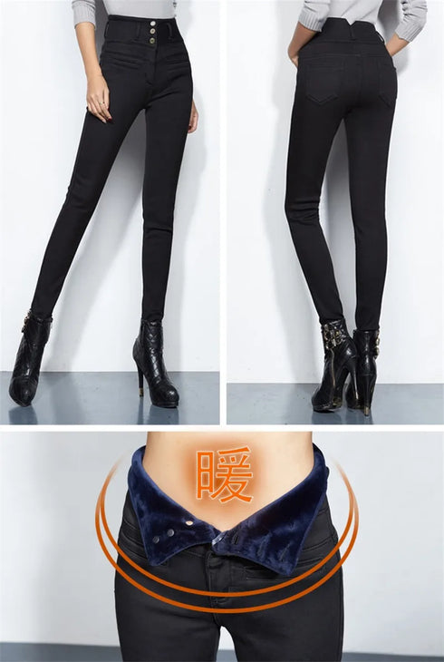 Winter Skinny Stretch Velvet Jeans Pants for Women