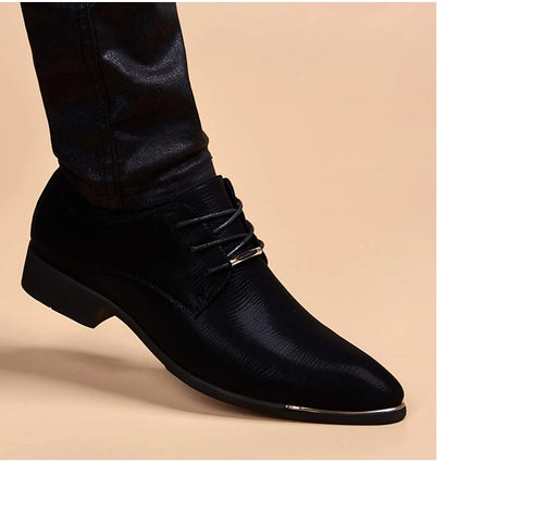 Stylish Men's Leather Dress Shoes - Breathable Pointed Toe Formal Footwear for Office, Weddings, and Casual Occasions - Comfortable and Elegant Black Flats for Every Season