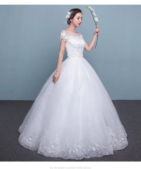 Customize Embroidery Wedding Dress Lace Up Bride Plus Size Ball Gowns