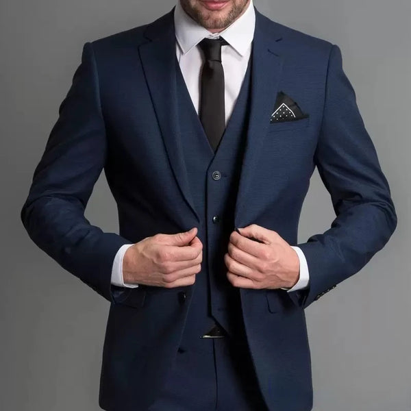 Navy Blue Male Suits Slim Fit Notched Lapel Wedding Tuxedos