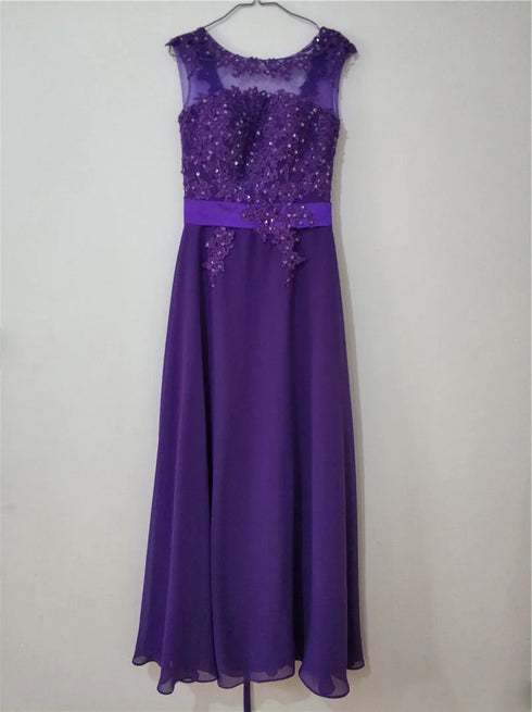 Bridesmaid Dress A-Line Chiffon Beading Applique Backless Floor Length Evening Dress