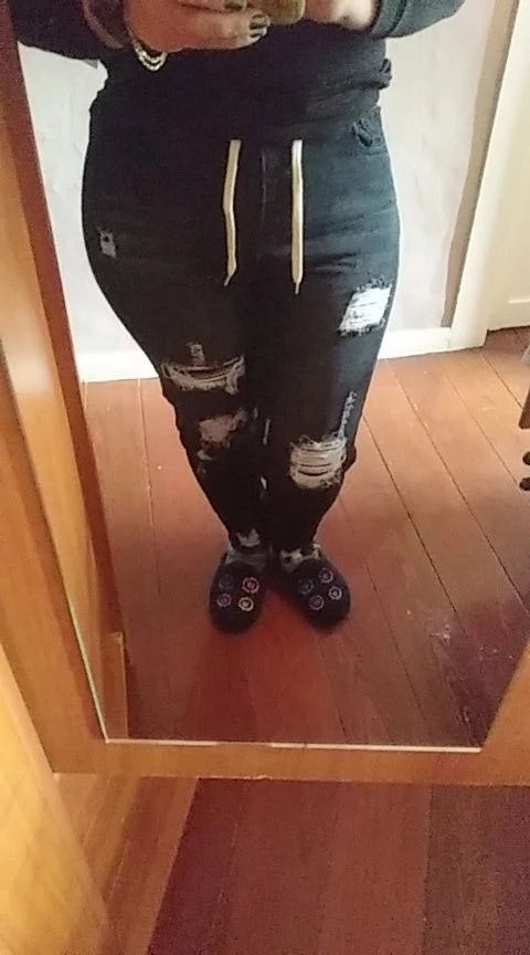 Casual Drawstring Denim Jeans for Women - Ripped Hole Stretch Skinny Pencil Pants Perfect for Fall Outfits Jeans and Homecoming Events