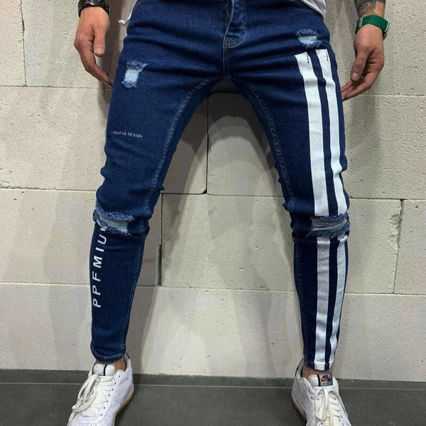 Fashion Streetwear Men Jeans Thin Destroyed Ripped Pants Hip Hop