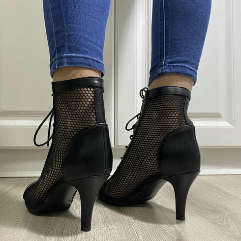 Sexy High Heels Hollow Mesh Sandals for Summer Fashion Comfort Peep Toe Stilettos Jazz Dance Female Shoes Plus Size