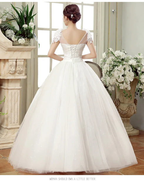 Customized Large Size Wedding Dress Ball Gowns Bride Embroidery Lace Up Flower Dresses