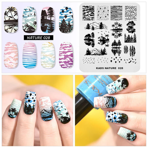 Nature-Inspired Nail Art Stamping Plate Set with Butterfly and Mountain Range Designs for DIY Manicure Enthusiasts