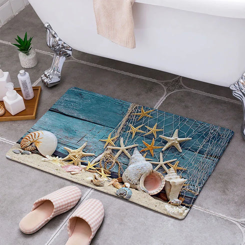 Cartoon Camper Bathroom Doormat Absorbent Indoor Rug Anti-Slip Decorative Floor Mat