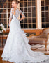 Sheer Neck Illusion Mermaid Wedding Dress with Lace Appliques