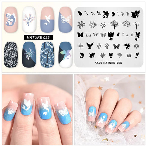 Nature-Inspired Nail Art Stamping Plate Set with Butterfly and Mountain Range Designs for DIY Manicure Enthusiasts