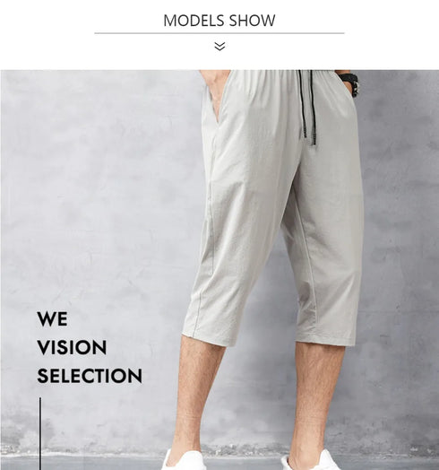 Men's Shorts Summer Breeches Thin Nylon 3/4 Length Trousers Quick Drying Beach Bermuda Board