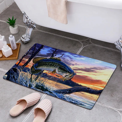 Cartoon Camper Bathroom Doormat Absorbent Indoor Rug Anti-Slip Decorative Floor Mat
