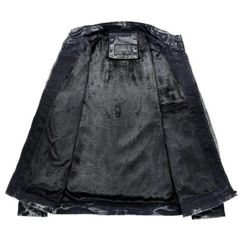 Men's Plus Velvet Winter Denim Jacket - Classic Retro Slim Fit Casual Outerwear Coat for Stylish Leisure Wear S-3XL