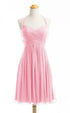 Bridesmaid Dress A Line Chiffon Knee Length Sweetheart Halter Zipper Back Dresses