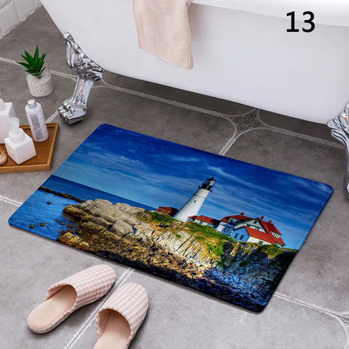 Cartoon Camper Bathroom Doormat Absorbent Indoor Rug Anti-Slip Decorative Floor Mat