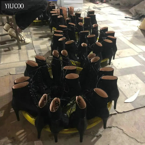 Sexy High Heels Hollow Mesh Sandals for Summer Fashion Comfort Peep Toe Stilettos Jazz Dance Female Shoes Plus Size