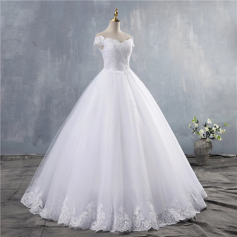 ZJ9143 Lace Appliques Ball Gown Off The Shoulder Bridal Dress