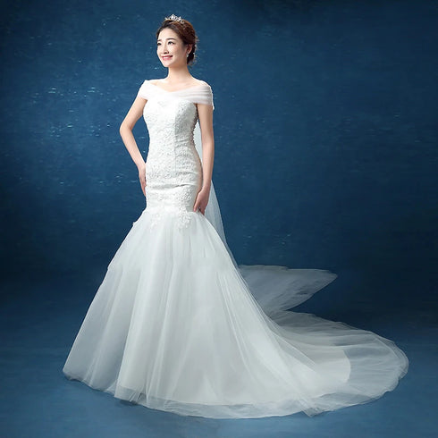 Wedding Dresses Illusion V-Neck Tulle Lace Embroidery Gown