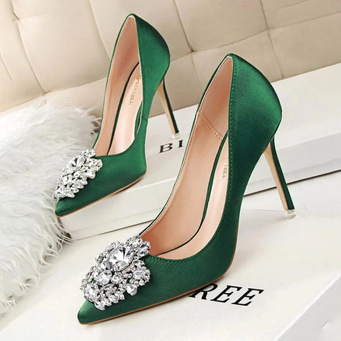 Sparkling Rhinestone Stiletto Pumps for Women - Elegant High Heels for Wedding & Party