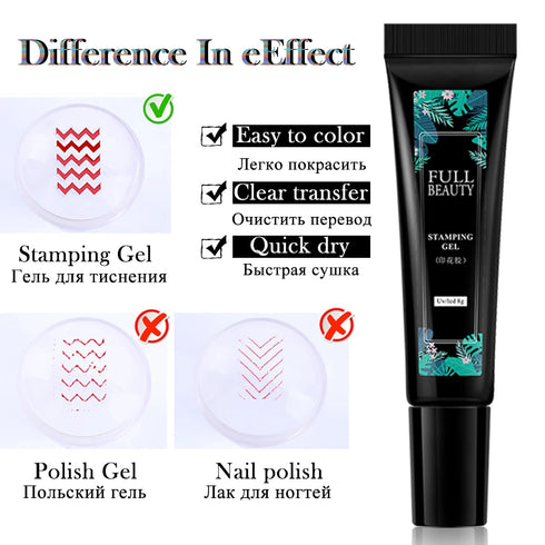 8ml Black Nail Stamping Gel Polish for Stunning Manicure Art with White Gold Transfer Gel, Perfect for UV Soak Off Varnish and Nail Art Stamping Plate Tools