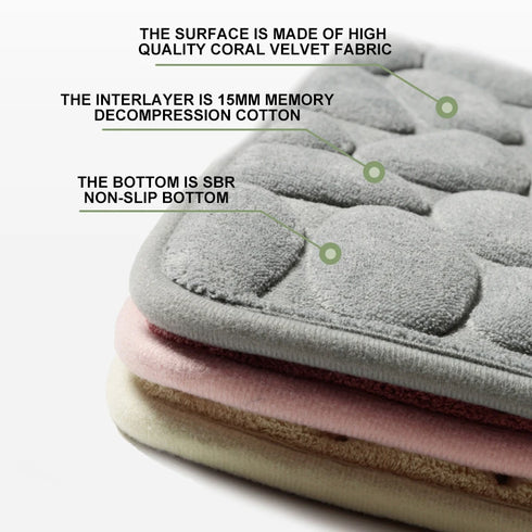 Cobblestone Embossed Bath Mat Water Absorption Non-Slip Memory Foam Washable Rug