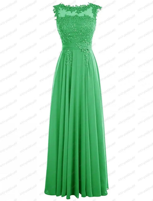 Bridesmaid Dress A-Line Chiffon Beading Applique Backless Floor Length Evening Dress