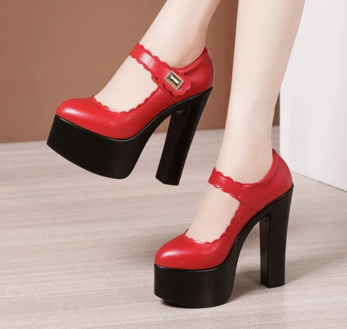 15cm Block High Heels Shoes Thick Platform Women Pumps