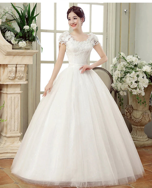 Customized Large Size Wedding Dress Ball Gowns Bride Embroidery Lace Up Flower Dresses
