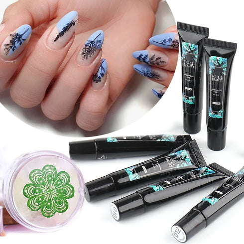 8ml Black Nail Stamping Gel Polish for Stunning Manicure Art with White Gold Transfer Gel, Perfect for UV Soak Off Varnish and Nail Art Stamping Plate Tools