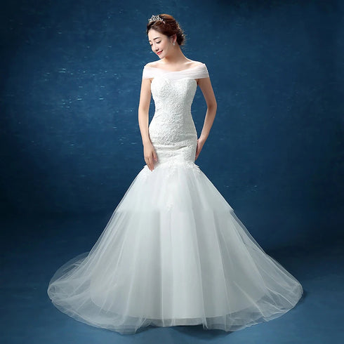 Wedding Dresses Illusion V-Neck Tulle Lace Embroidery Gown
