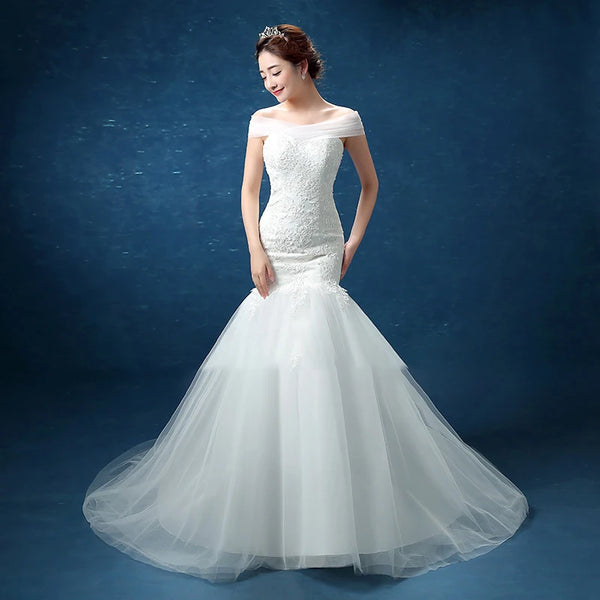 Wedding Dresses Illusion V-Neck Tulle Lace Embroidery Gown