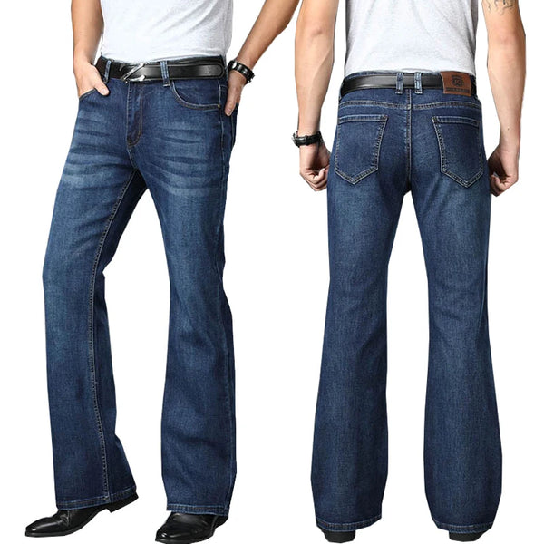 Flared Jeans Men Boot Cut High Waist Stretch Loose Denim