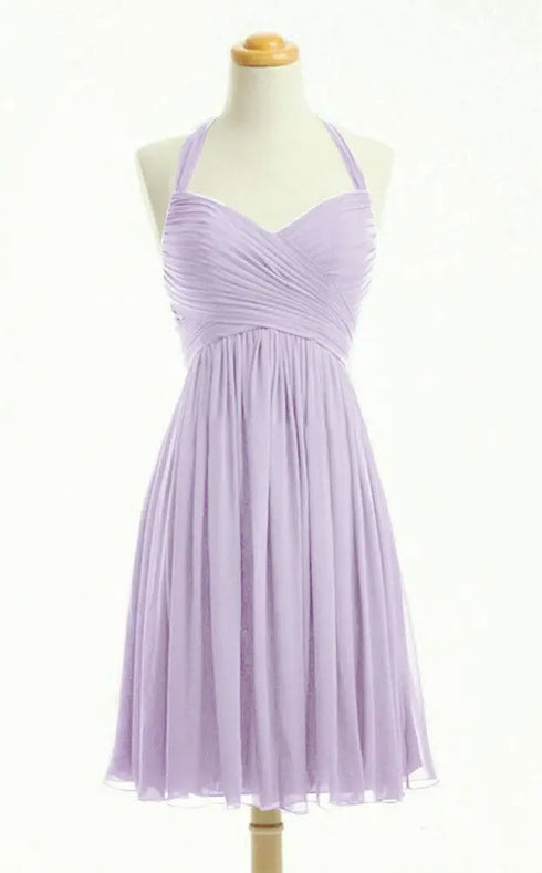 Bridesmaid Dress A Line Chiffon Knee Length Sweetheart Halter Zipper Back Dresses