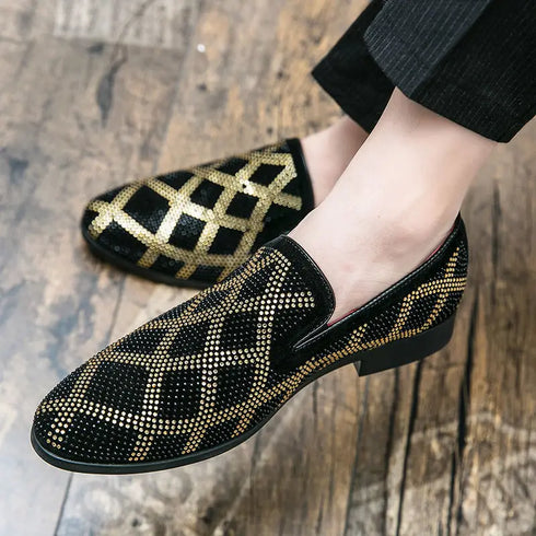 Elegant Italian Designer Moccasin Loafers for Men - Formal Suede Slip-On Party Shoes with Pointed Toe and Comfortable PU Insole