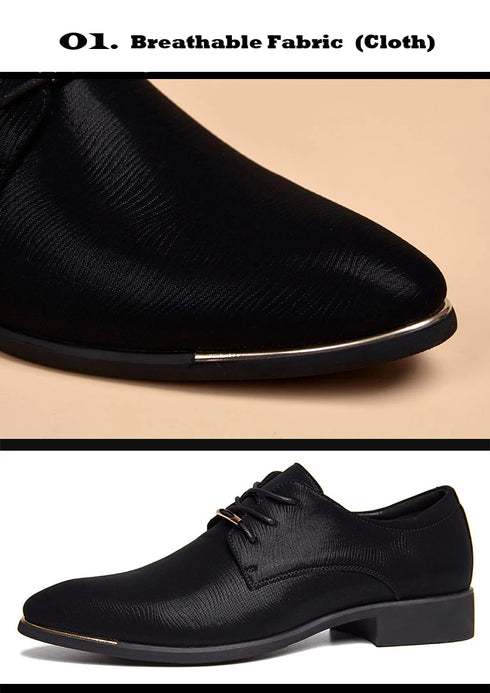 Stylish Men's Leather Dress Shoes - Breathable Pointed Toe Formal Footwear for Office, Weddings, and Casual Occasions - Comfortable and Elegant Black Flats for Every Season