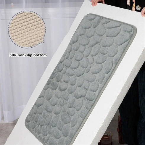 Cobblestone Embossed Bath Mat Water Absorption Non-Slip Memory Foam Washable Rug