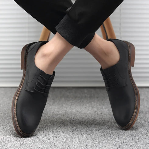 Stylish Men's Oxfords: Premium Genuine Leather Business Formal Dress Shoes with Classic British Design for Office & Casual Occasions