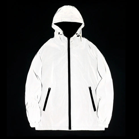 Reflective Windbreaker Jackets for Men - Waterproof Hooded Zipper Coats Perfect for Hip Hop Dancers and Casual Outfits