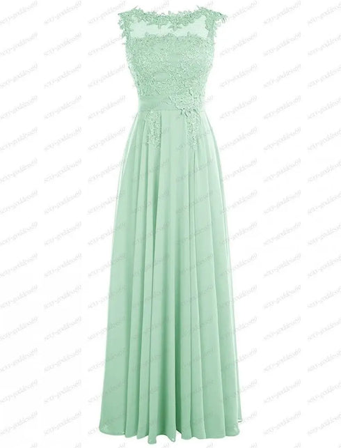 Bridesmaid Dress A-Line Chiffon Beading Applique Backless Floor Length Evening Dress