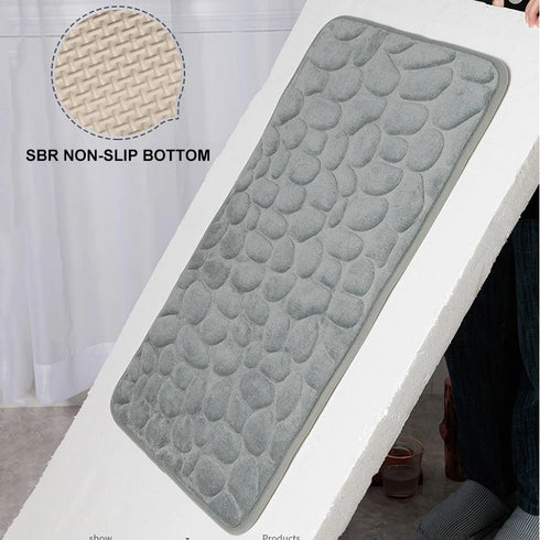 Cobblestone Embossed Bath Mat Water Absorption Non-Slip Memory Foam Washable Rug