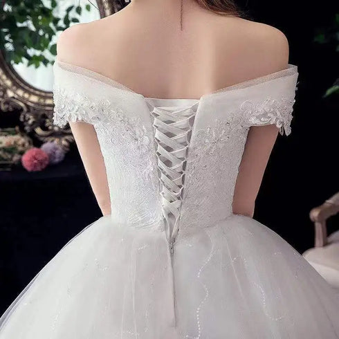 Wedding Dresses Illusion V-Neck Short Tulle Sequined Embroidery Beading Backless Off The Shoulder Luxury Bride Gown