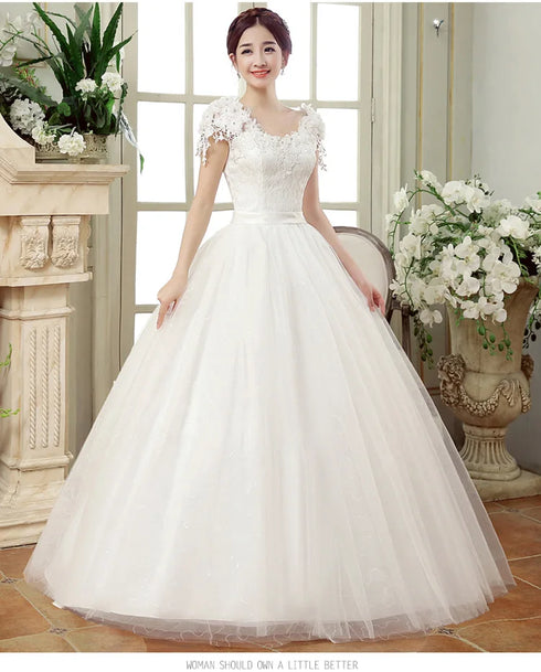 Customized Large Size Wedding Dress Ball Gowns Bride Embroidery Lace Up Flower Dresses