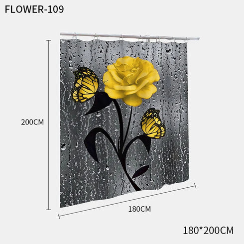 Red Rose and Butterfly Bathroom Mat and Shower Curtain Set Waterproof Eco-Friendly Design