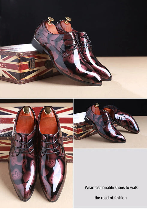 Floral Pattern Men's Formal Dress Shoes - Luxury Oxford Leather Wedding Shoes for Groom - Elegant Derby Style with Pointed Toe for Spring and Autumn