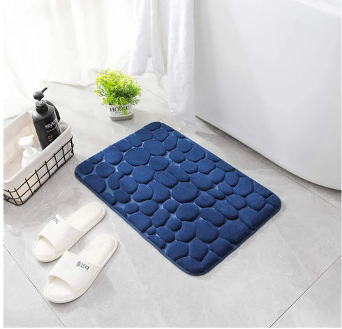 Cobblestone Embossed Bath Mat Water Absorption Non-Slip Memory Foam Washable Rug