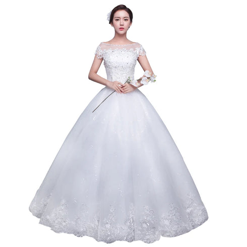 Customize Embroidery Wedding Dress Lace Up Bride Plus Size Ball Gowns