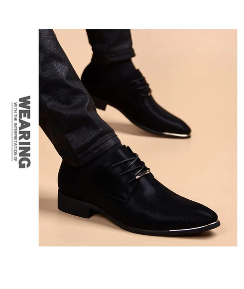 Stylish Men's Leather Dress Shoes - Breathable Pointed Toe Formal Footwear for Office, Weddings, and Casual Occasions - Comfortable and Elegant Black Flats for Every Season