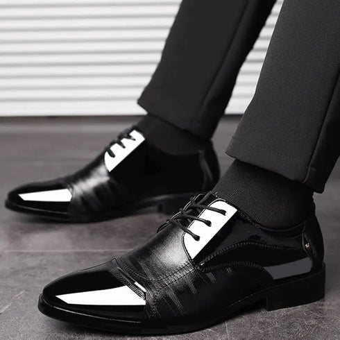 Elegant Breathable Leather Oxfords for Men - Stylish Formal Dress Shoes Perfect for Office, Parties, and Weddings with Comfortable Rubber Outsole and Lace-up Closure